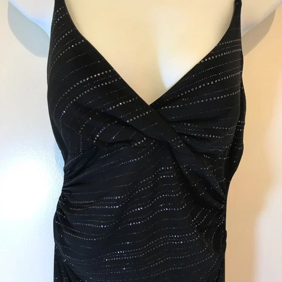 BLACK FORMAL EVENING MAXI DRESS City Triangles body con sparkly spaghett… - Picture 7 of 8